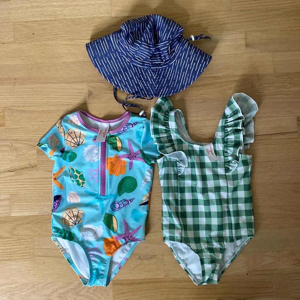 Two Cat & Jack Swimsuits with Jan & Jul Sun Hat